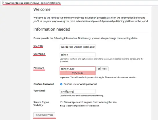 WordPress Docker Installation.