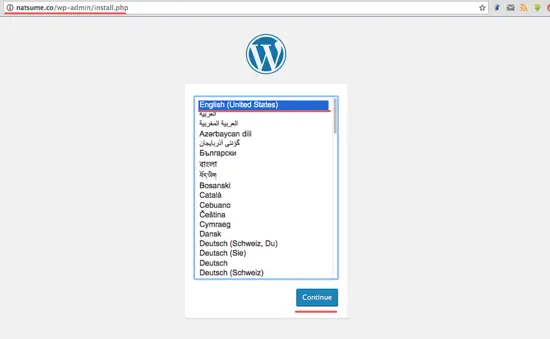 Wordpress Installation - Choose language