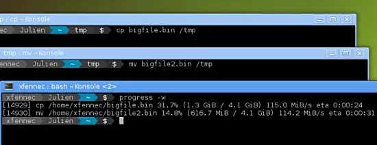 Linux Progress command in action