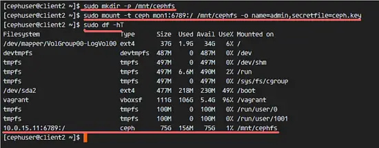 CephFS mount with Kernel Driver mount command