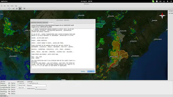 Weather warning reports in text form on Linux.