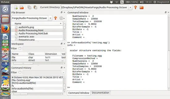 Using audioinfo in Octave