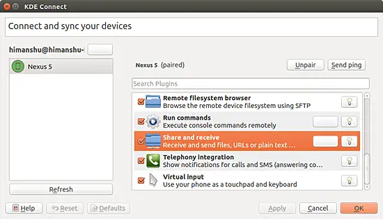 KDEConnect settings