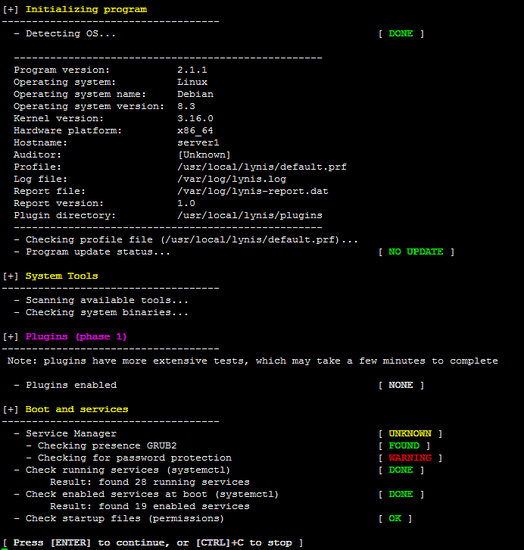 Lynis system audit.