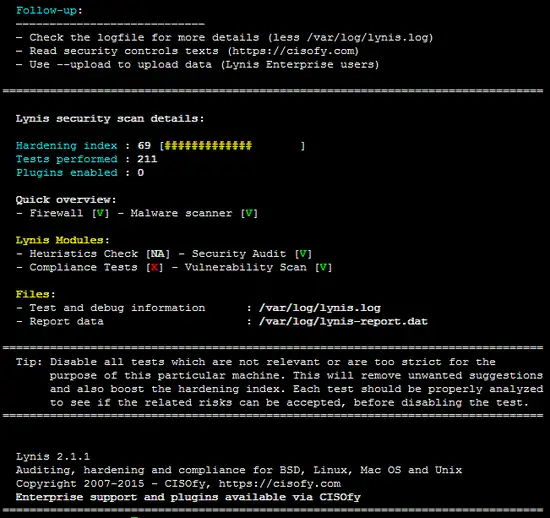 Lynis result.