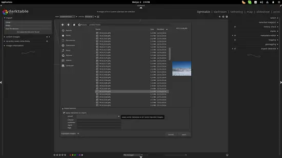 Import Files in Darktable - Step 1.