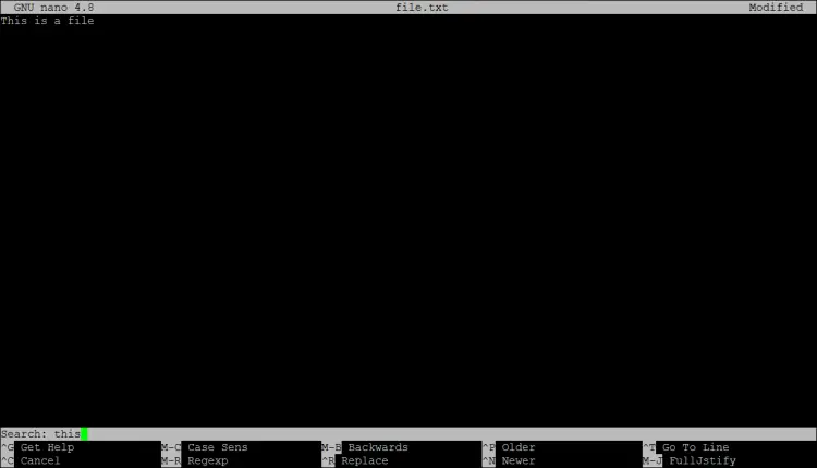 Search in files with nano