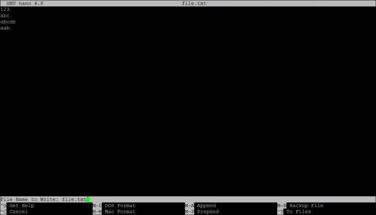 Save file in nano