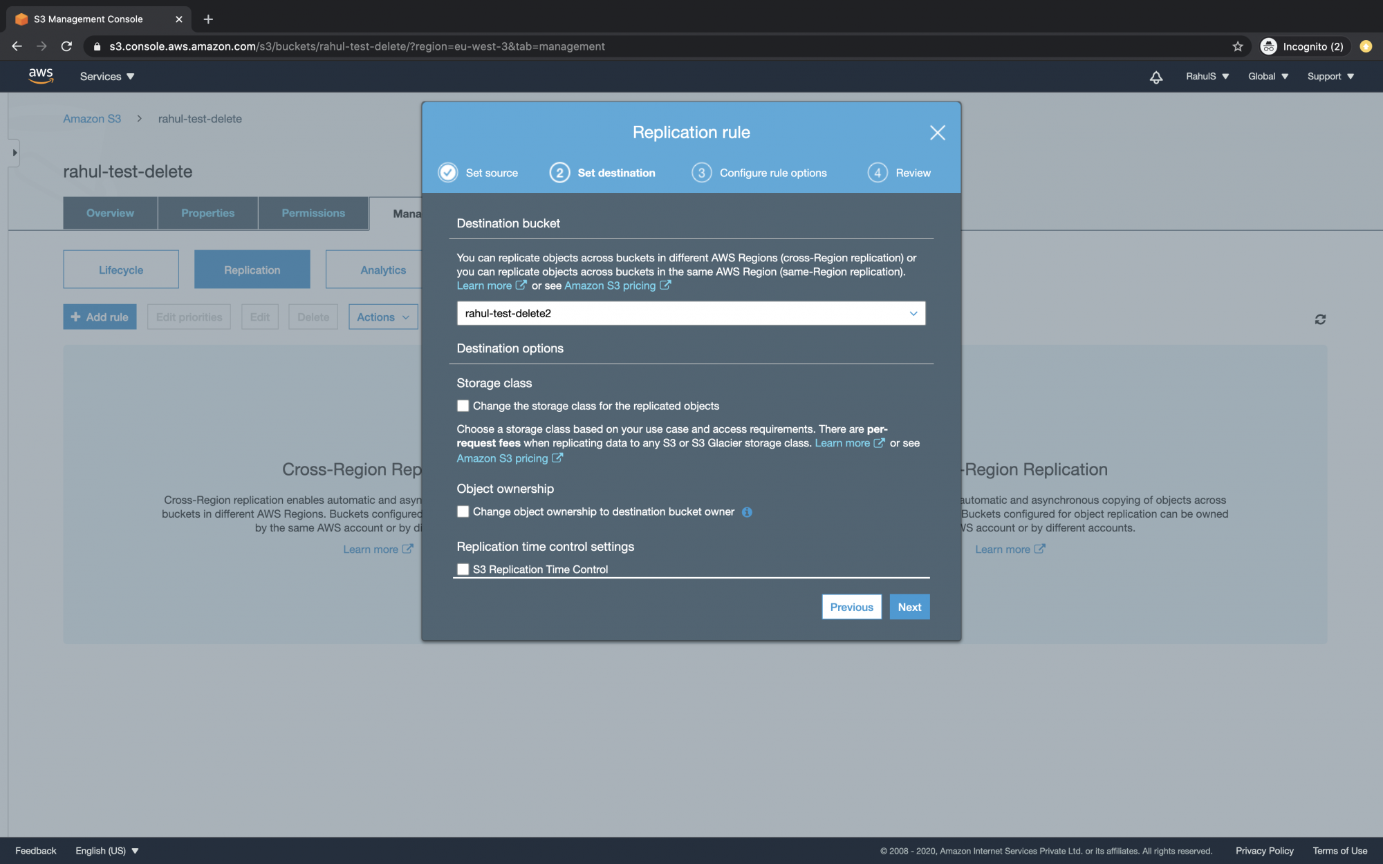 How to add a replication rule to an S3 bucket