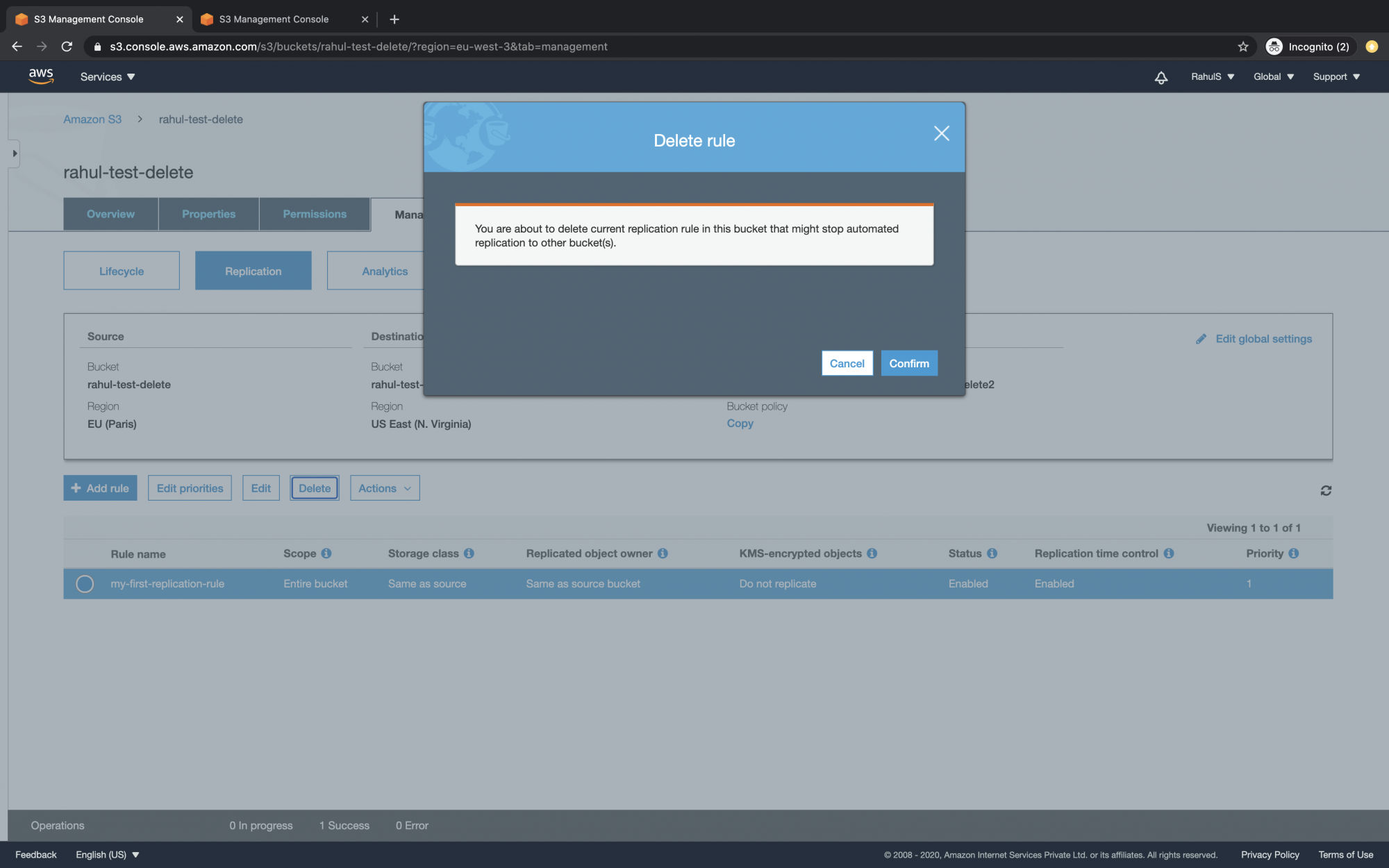 How to add a replication rule to an S3 bucket