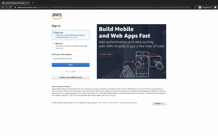 Login page