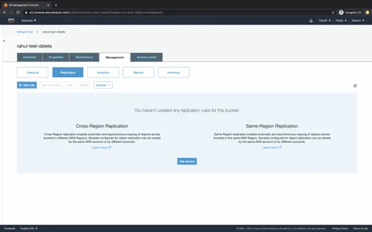 Management tab in S3 bucket