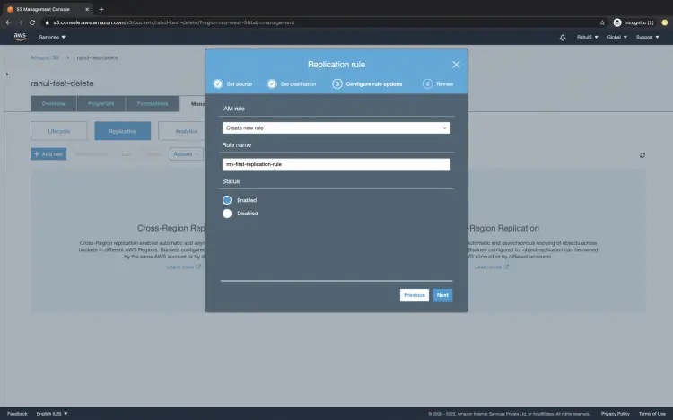 Replication rule - configure rule options