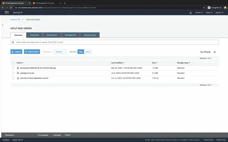 Upload a new file in the source S3 bucket