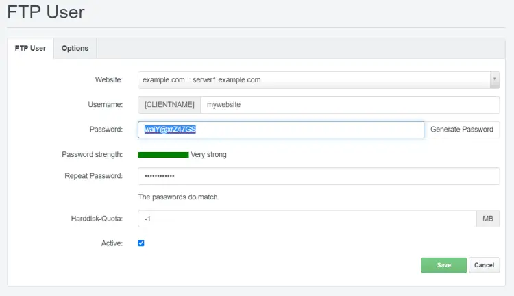 FTP user in ISPConfig