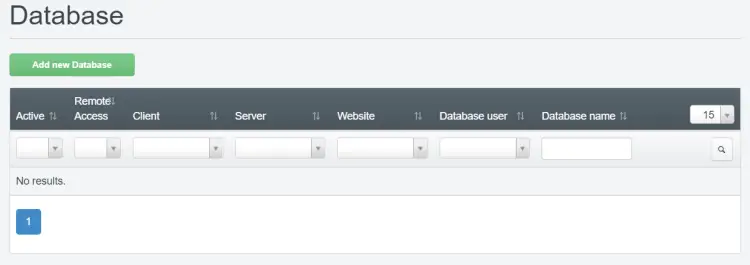 Add a new database in ISPConfig