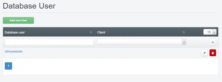 Database user list with new MySQL user