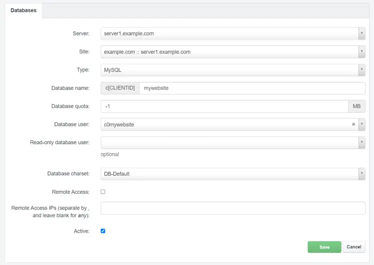 Database config