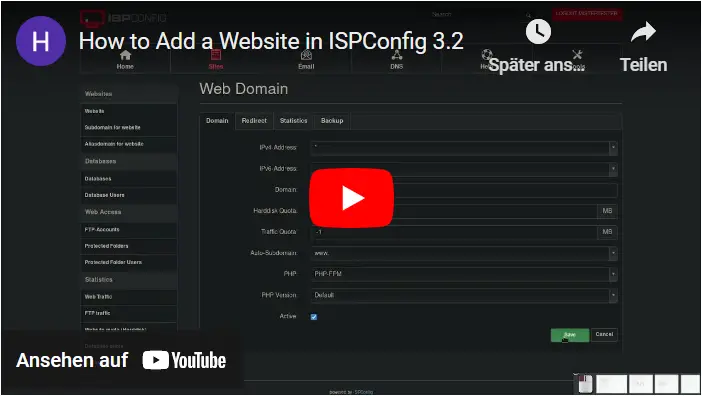 Add website in ISPConfig