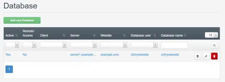 MySQL database for a website in ISPConfig