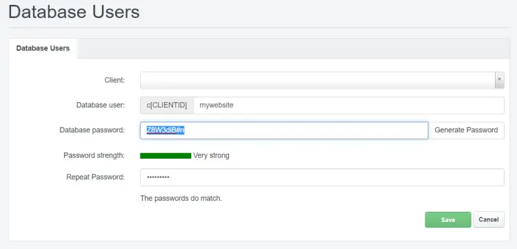 MySQL user details.