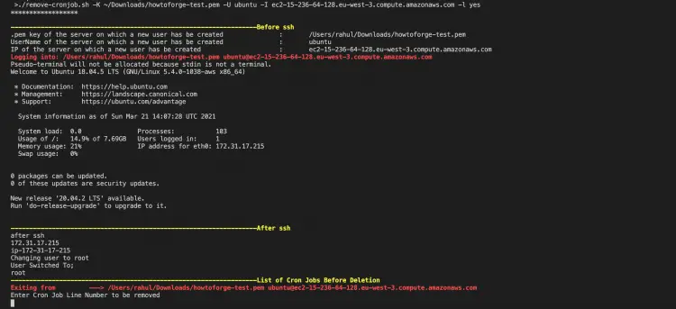 List the Cronjobs using the script