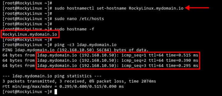 setup hostname fqdn and verify ping