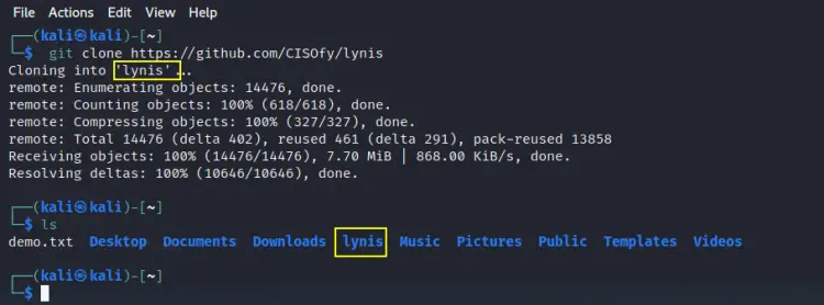 fetching the Lynis setup files from the GitHub