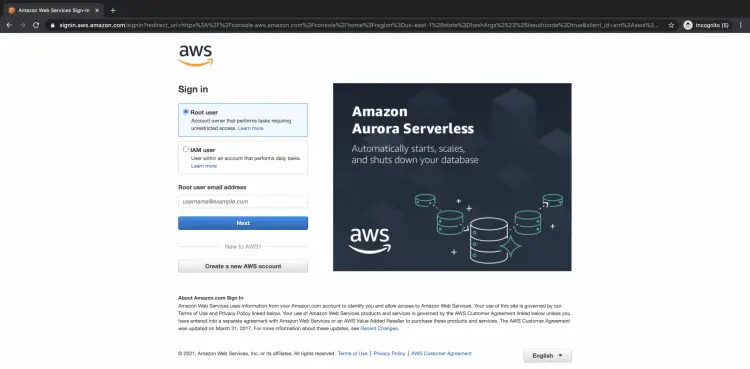 Login page