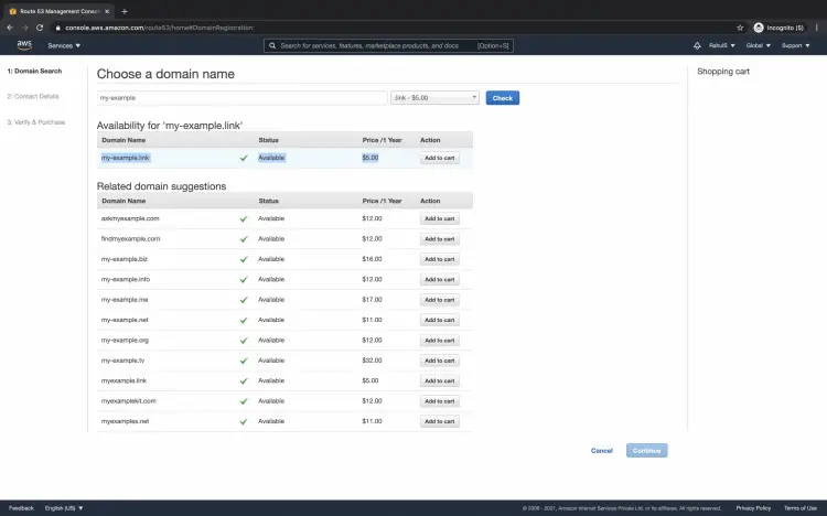 Search for a domain of choice