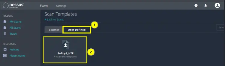 Selecting the Scan template