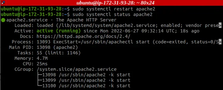 Restarting Apache service