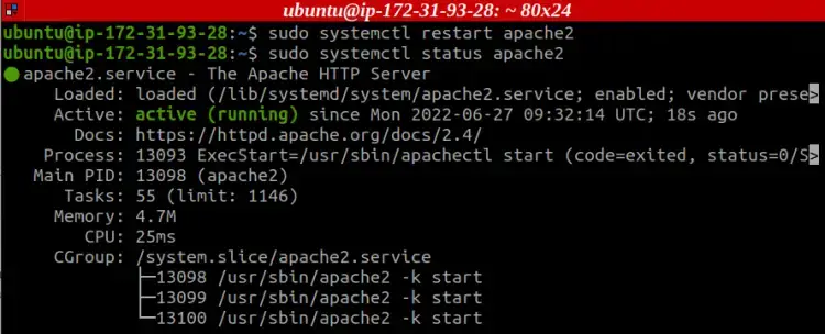 Restarting Apache service
