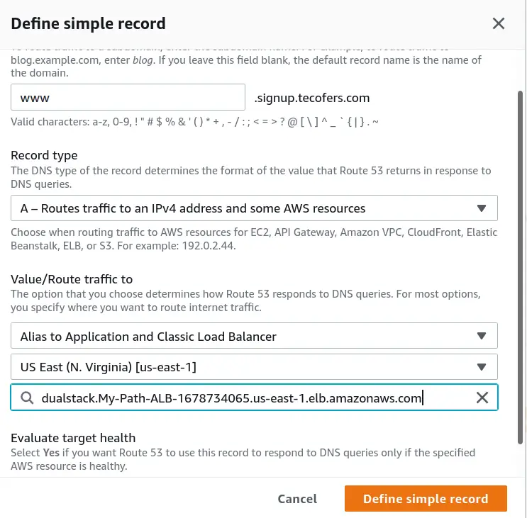 Enter details for the simple record