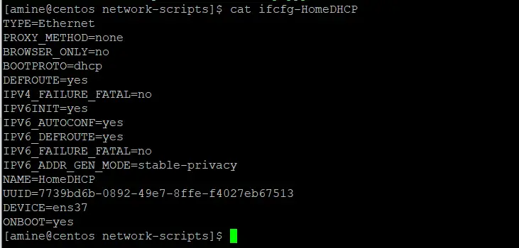 Content of network config script