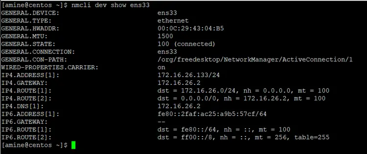 Show status of ens33 device