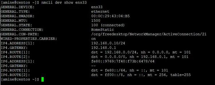 nmcli dev show ens33