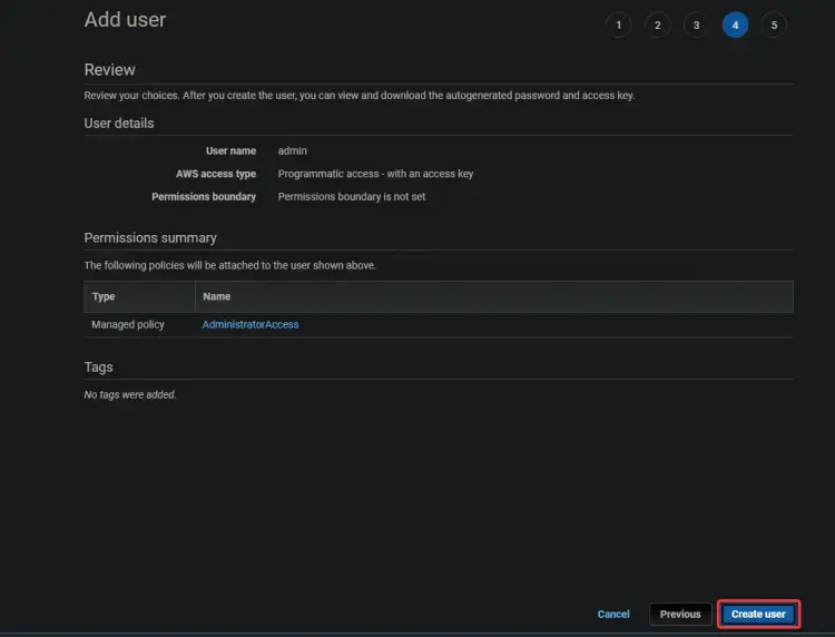 Adding admin user
