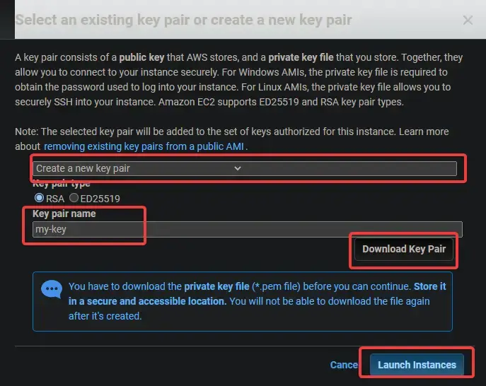 Create a new key pair.