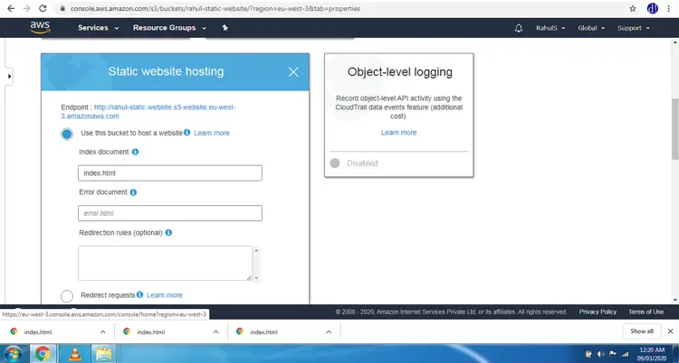 Static website hosting