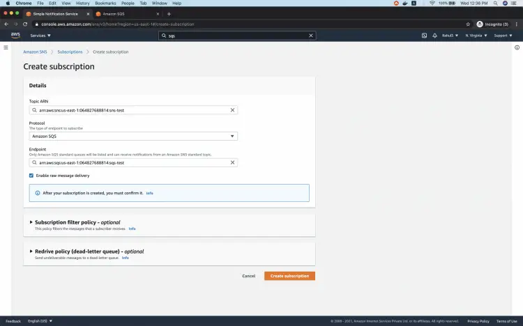Create an SQS subscription