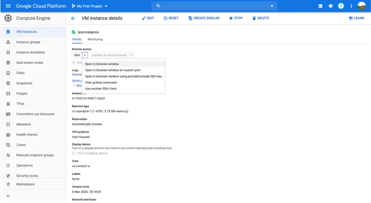 Connect to VM Instance