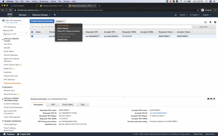 Peering connection request