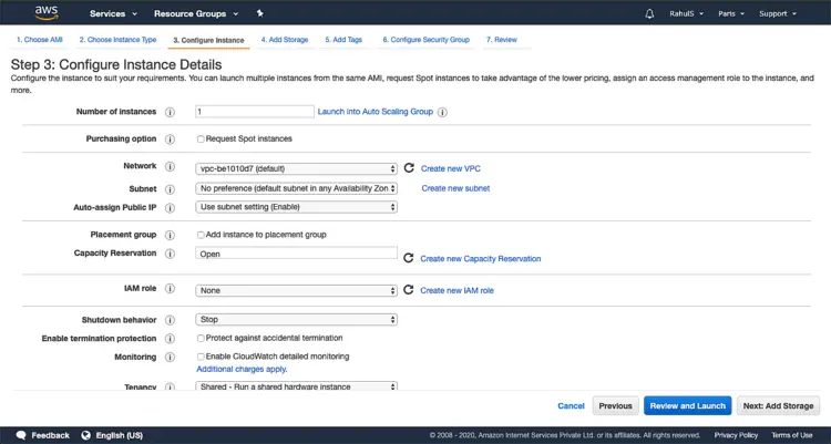 Configure instance details