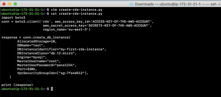 Create RDS instance
