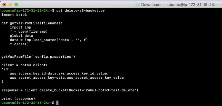 Python script to remove a S3 bucket
