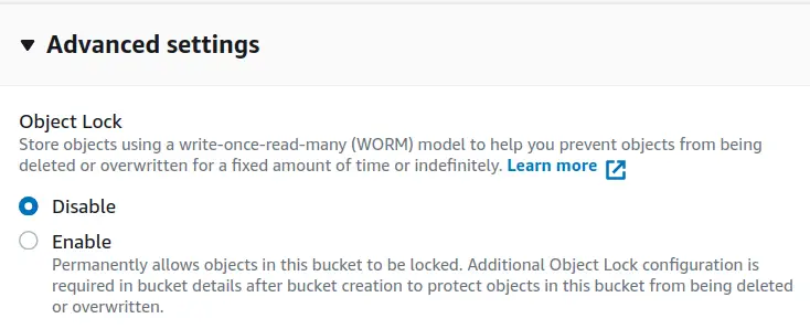 Object lock settings