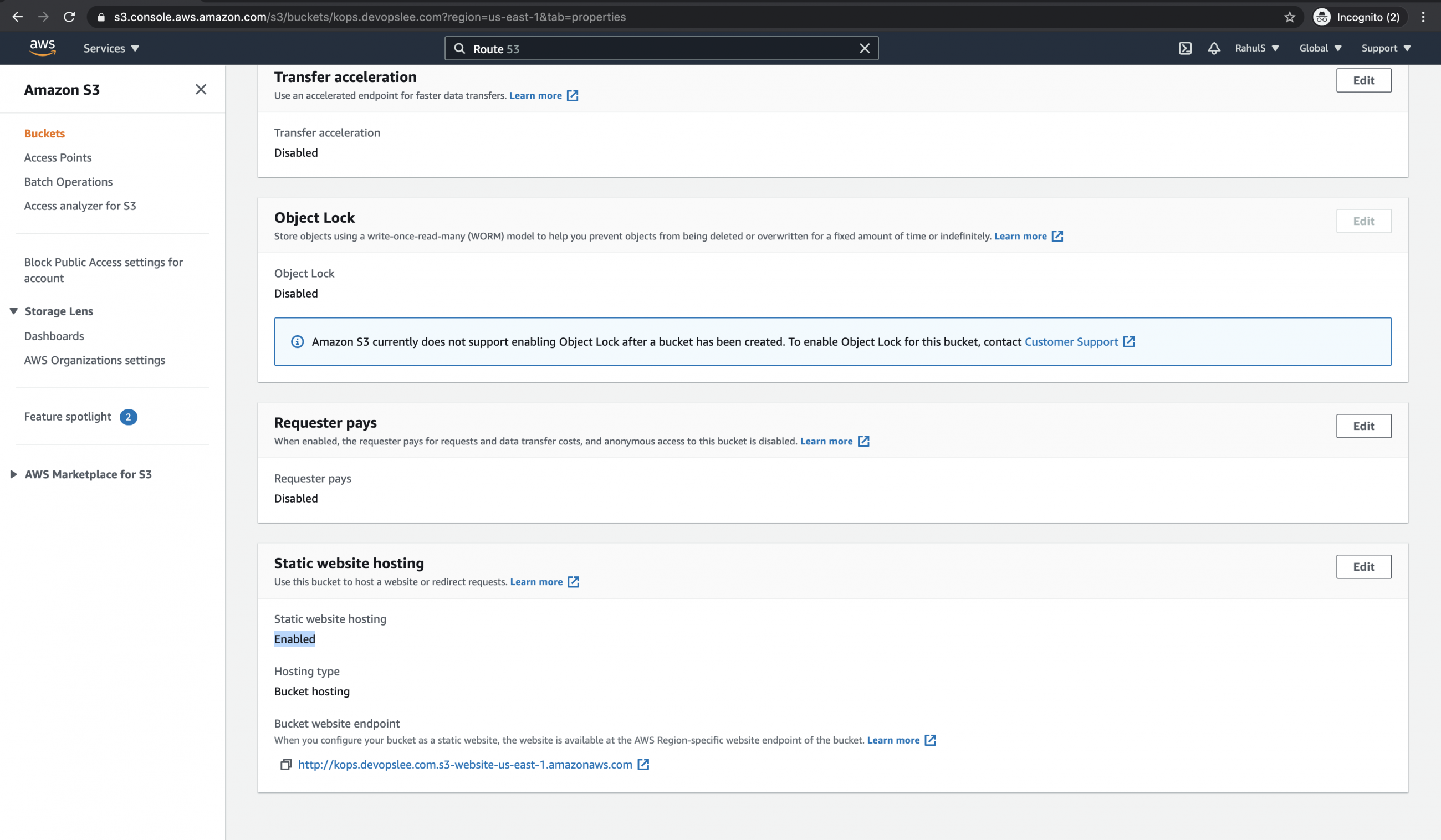 How to configure Route53 with our DomainName to access a static website