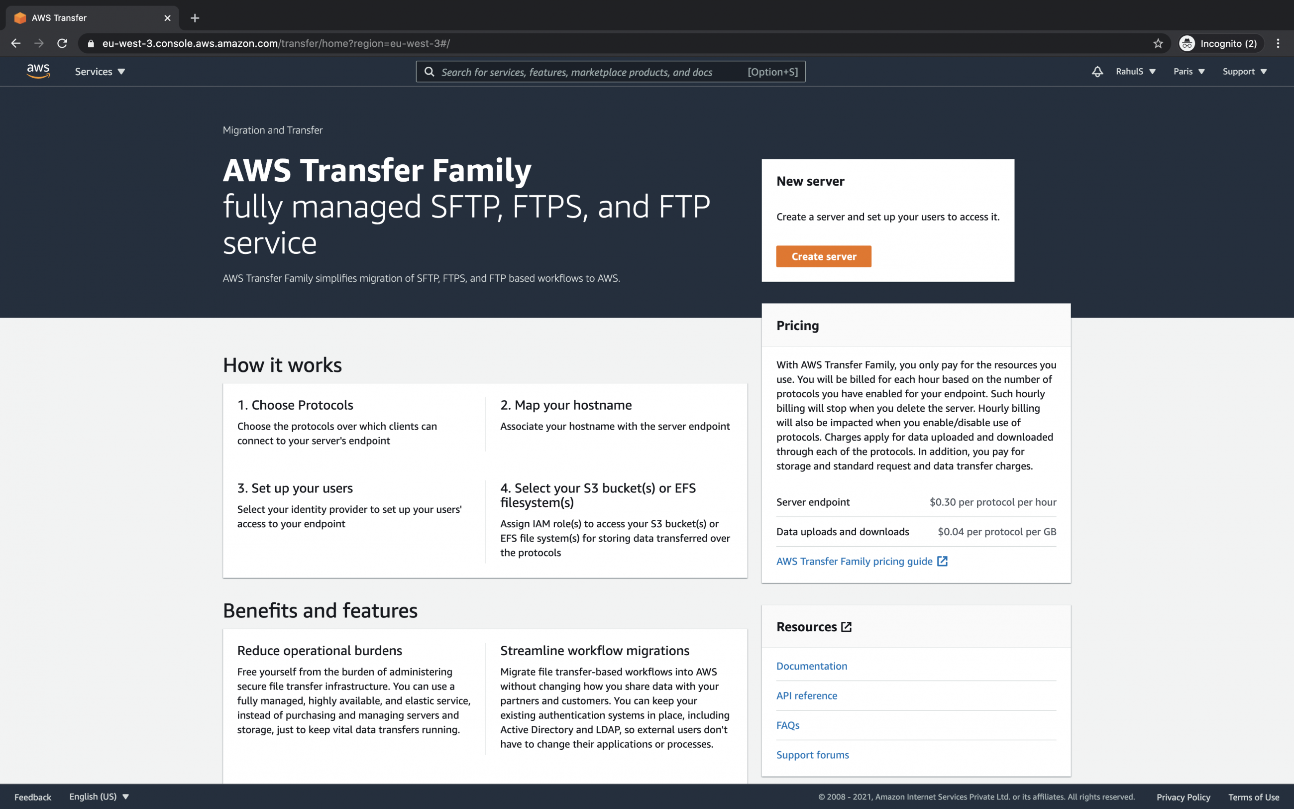 How to create an SFTPenabled Server on AWS