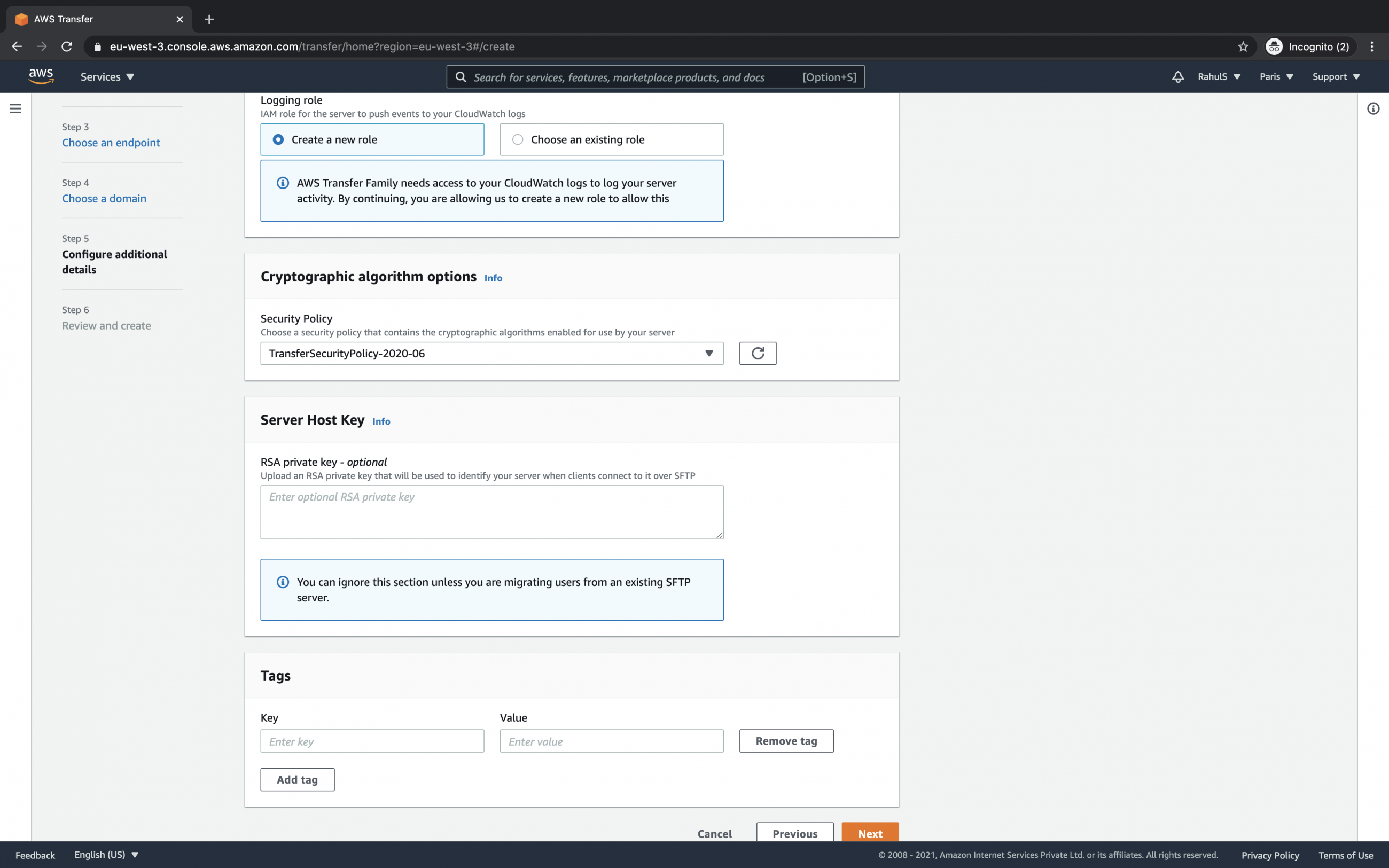 How to create an SFTPenabled Server on AWS
